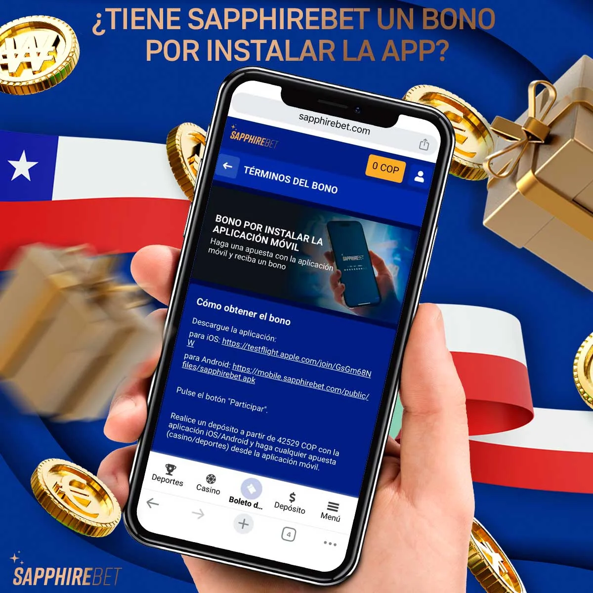 Reseña del bono de instalación de la app Sapphirebet en Chile